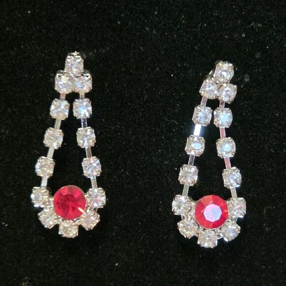 Red Glass Rhinestones Bib Drape Necklace And Earring Set Statement Party Luxury - Picture 3 of 12